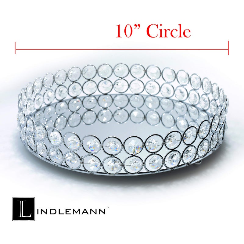 LINDLEMANN Crystal Decorative Tray Metal Mirrored Perfume Cosmetic Organizer Jewelry Trinket Display Storage Vanity Trays Home DÃ©cor Accents Luxury Gift (Round, 10in, Silver) - Image 3